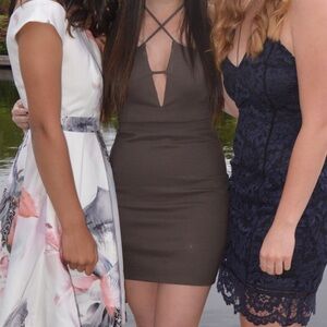 ASTR Deep V Plunge Strappy Bodycon dress